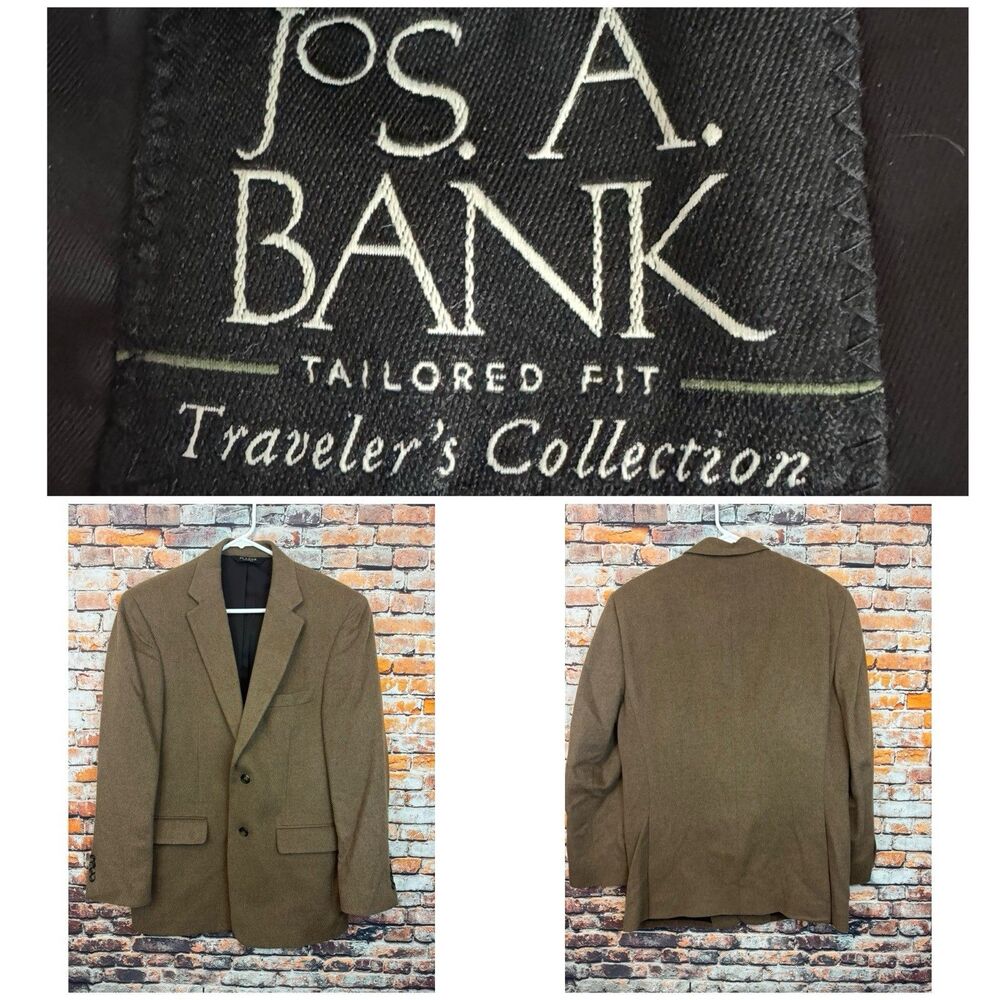 Jos A Bank Tailored Fit Travel's Collection Sports Coat Jacket Camel Hair 40 Reg